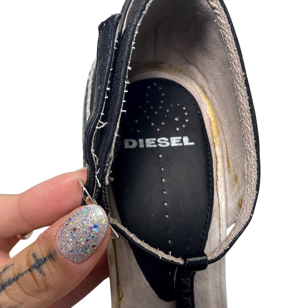 Diesel Black Genuine Leather T- Strap Wingtip Vintage Inspo Pin Up Heels Sz 9 US - Picture 14 of 16